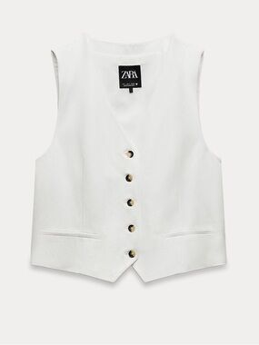 ZARA White Tailored Button Vest